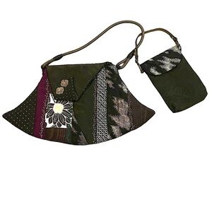 Boho Artisan Vibe Black Handmade Textile Handbag and Detachable Smaller Bag